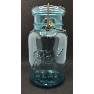 Vintage Ball Mason Jar with glass lid and wire closure 32 fl.oz. (quart) - BLUE